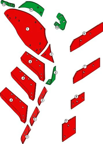 Explosionszeichnung Kverneland Pflugkörper Typ 1